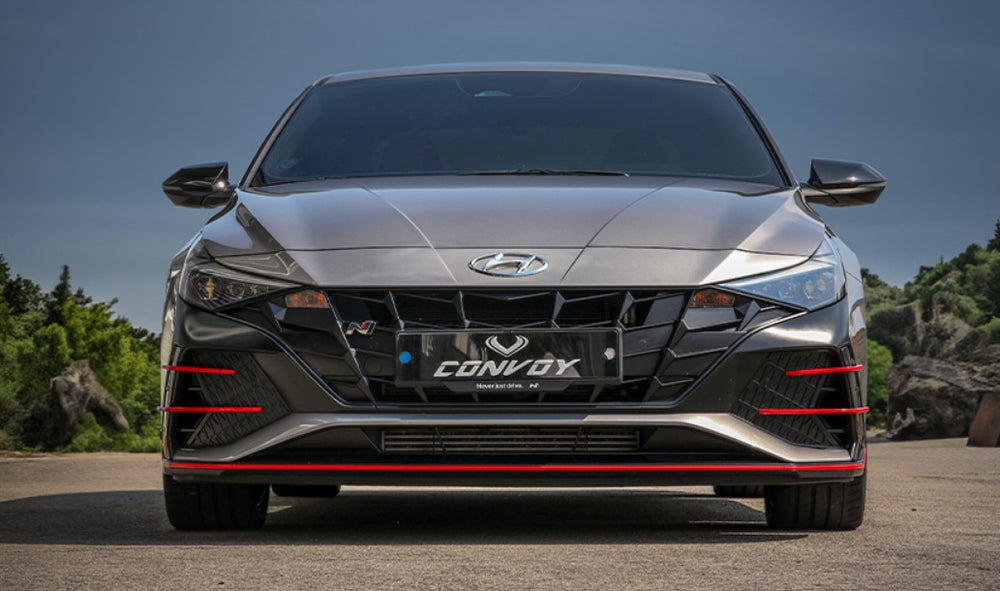CONVOY Front Bumper Canards [Partial CF Wrap + Red Edges] for Hyundai Elantra N 2021-2024