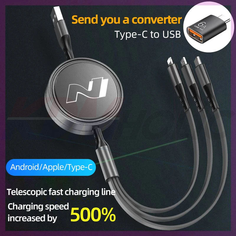 3 in 1 Fast Charging Cable for Hyundai N Owners (USB Type C + Apple + Android)