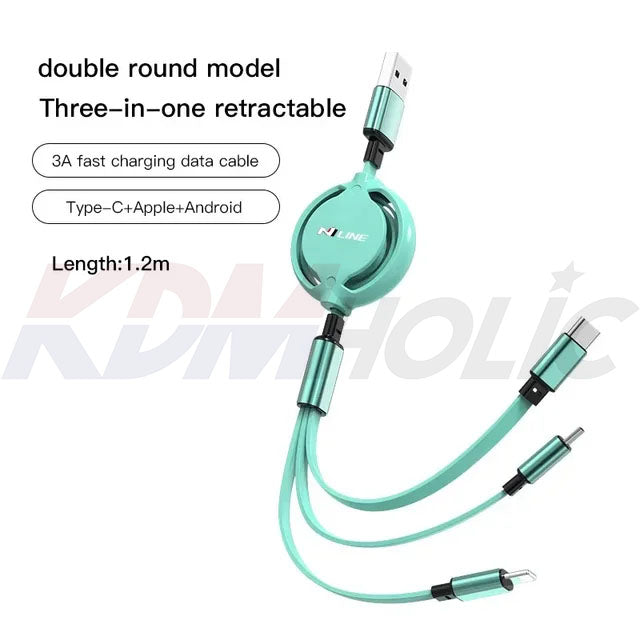 3 in 1 Fast Charging Cable for Hyundai N Line Owners (USB Type C + Apple + Android)