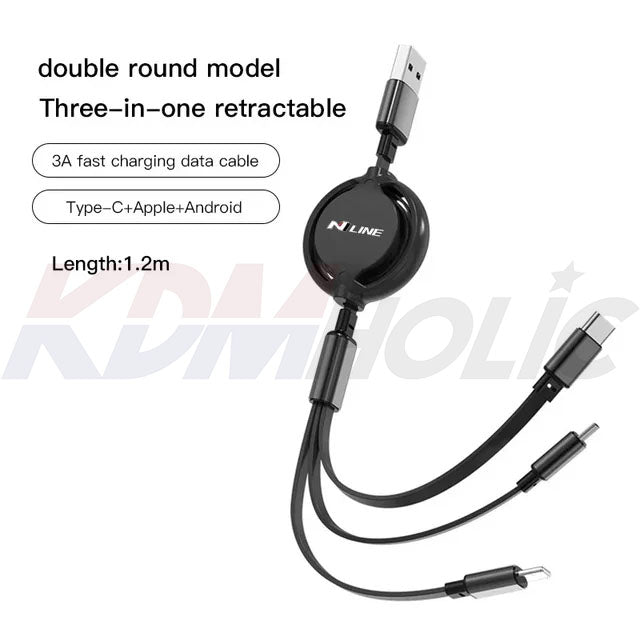 3 in 1 Fast Charging Cable for Hyundai N Line Owners (USB Type C + Apple + Android)